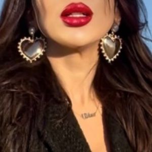 BAUBLE-BAR GOLD EARRINGS, HEART-SHAPE  with small pearls